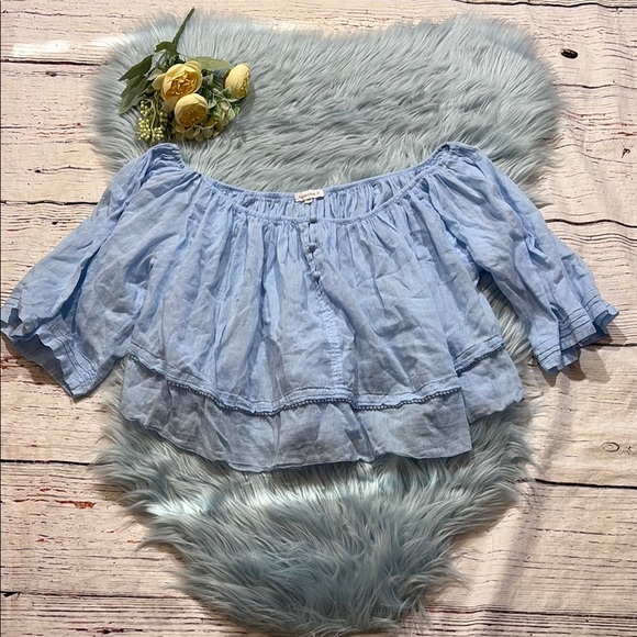 Poupette St Barth Blue Off The Shoulder Crop Blouse sz OS - Picture 1 of 11